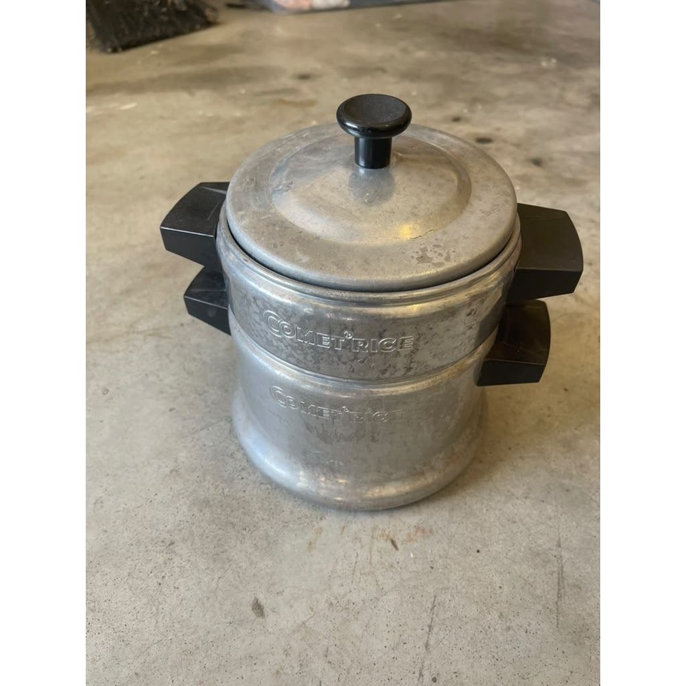 Vintage Comet Rice Aluminum Double Boiler Steamer Pot with Bakelite Handles USA